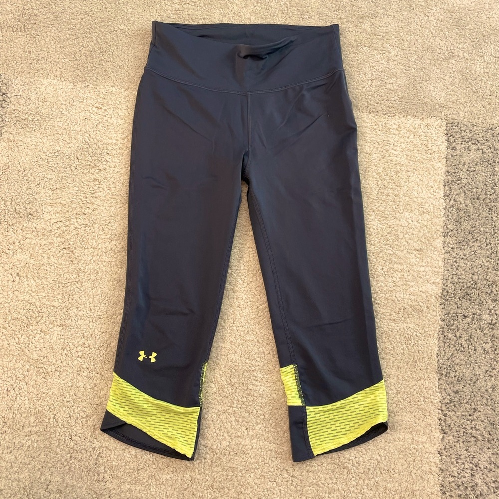 Under Armour cropped legging with zippered back pocket gray and neon